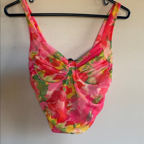 Zara Tops - Zara Coral Pink Floral Ruched Bustier Crop top